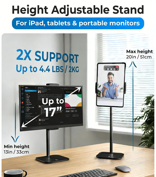 Universal Height Adjustable Tablet Stand | 360° Rotating Metal Desktop Holder for iPad Pro, Air, Mini & Surface (4.7" - 13")