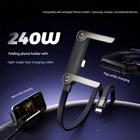 240W USB-C Fast Charging Cable with Built-in Foldable Stand | Universal High-Speed Power Cord for iPhone & Android
