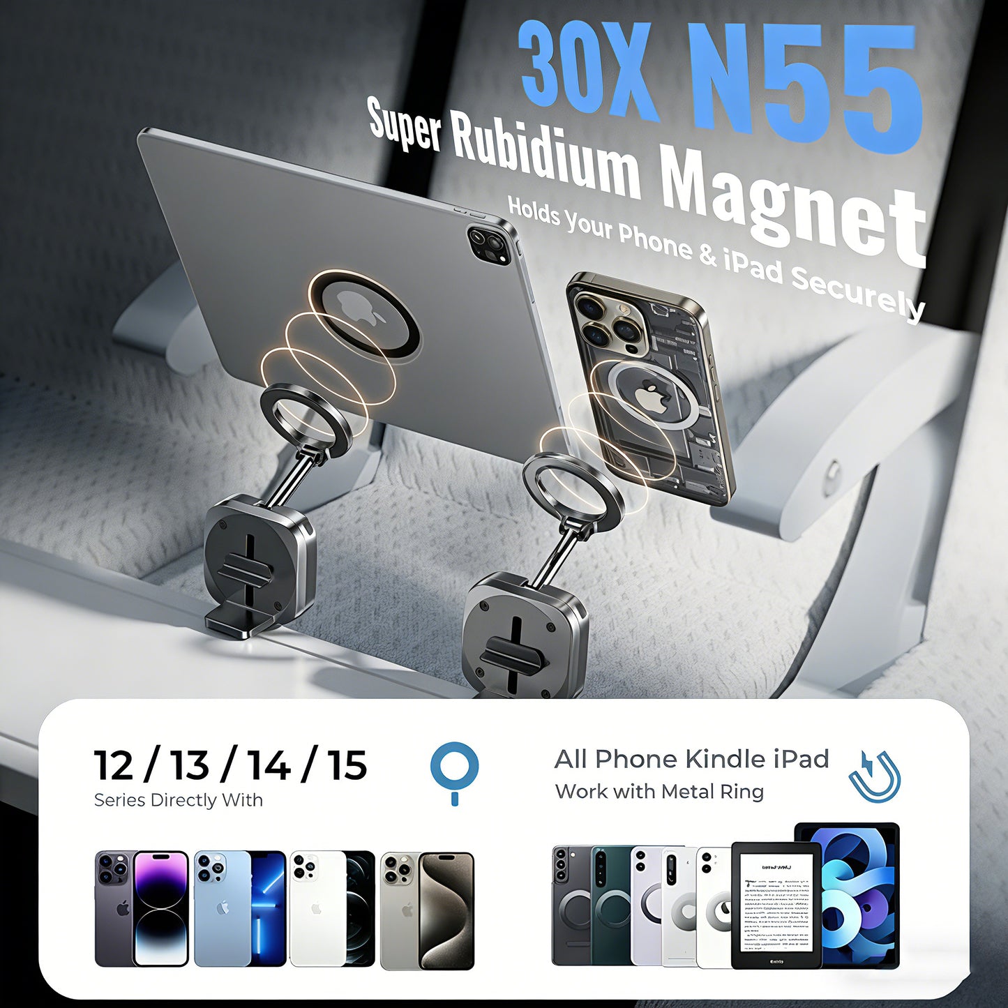 Magnetic Airplane Phone Mount | Foldable Aluminum MagSafe Travel Stand | Hands-Free Flight Essential for iPhone 16/15 & Android