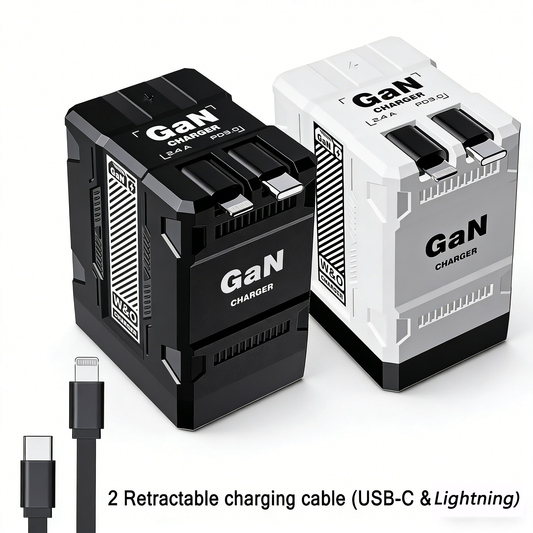 120W GaN 4-in-1 Fast Wall Charger | Retractable USB-C & Lightning Cables | Foldable Compact Power Adapter for MacBook, iPhone 16/15 & iPad