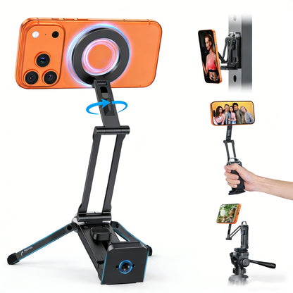 Magnetic Phone Tripod Stand with 360° Rotation | Foldable MagSafe Compatible Travel Tripod for iPhone & Android