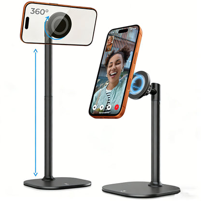 Magnetic Desktop Phone Stand for MagSafe | Height Adjustable Aluminum Mount for iPhone 16/15/14/13/12 | 360° Rotating Cradle for Desk & Bedside