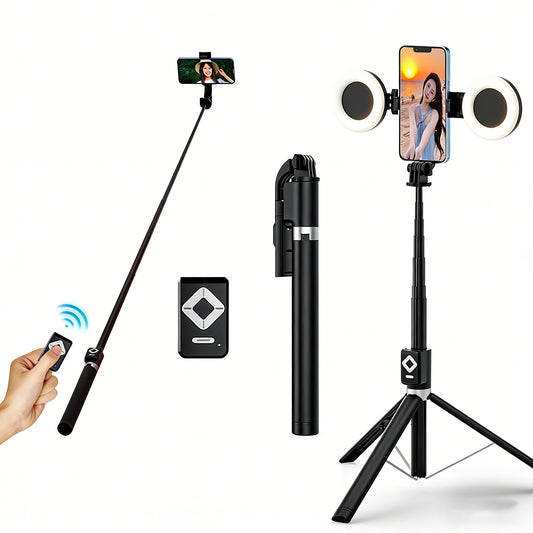 6-in-1 Selfie Stick Tripod with LED Fill Light & Bluetooth Remote | Portable Extendable Phone Stand for Vlogging