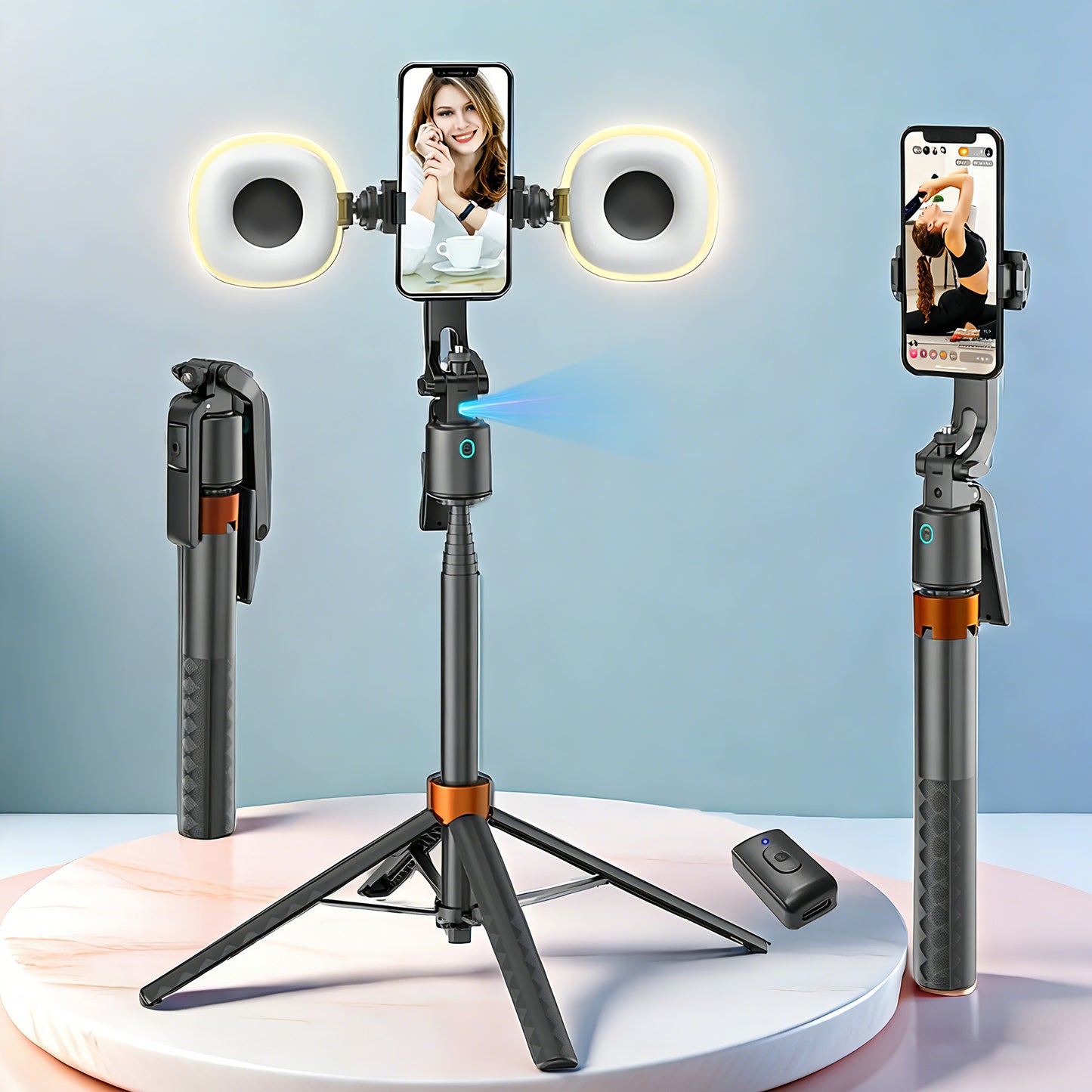 AI Auto-Tracking Selfie Stick Tripod | 360° Face Tracking Phone Stand for Vlogging, Live Streaming & Content Creation