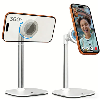 Magnetic Desktop Phone Stand for MagSafe | Height Adjustable Aluminum Mount for iPhone 16/15/14/13/12 | 360° Rotating Cradle for Desk & Bedside