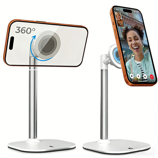 Magnetic Desktop Phone Stand for MagSafe | Height Adjustable Aluminum Mount for iPhone 16/15/14/13/12 | 360° Rotating Cradle for Desk & Bedside