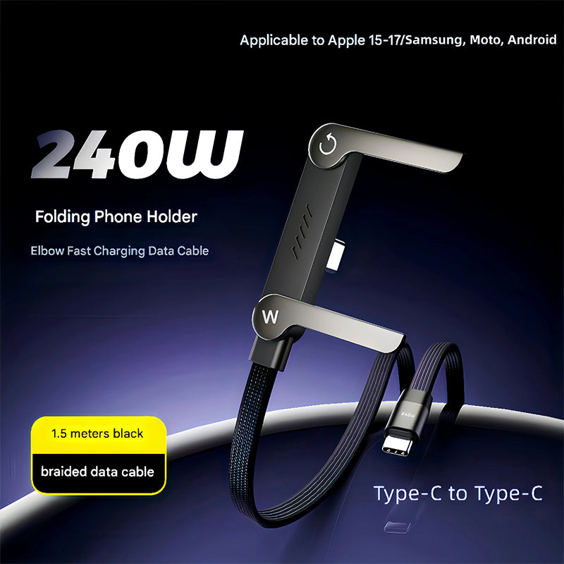 240W USB-C Fast Charging Cable with Built-in Foldable Stand | Universal High-Speed Power Cord for iPhone & Android