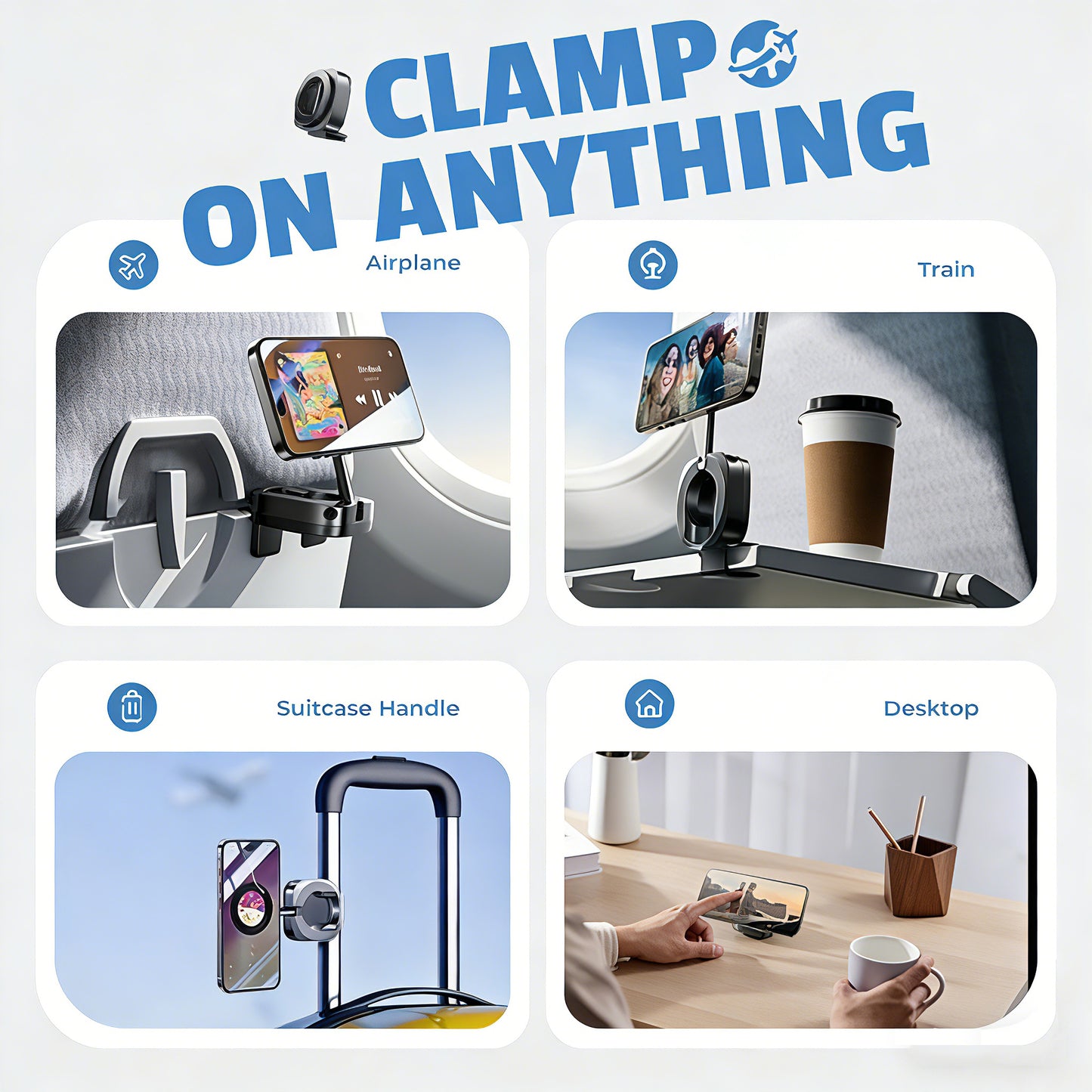 Magnetic Airplane Phone Mount | Foldable Aluminum MagSafe Travel Stand | Hands-Free Flight Essential for iPhone 16/15 & Android