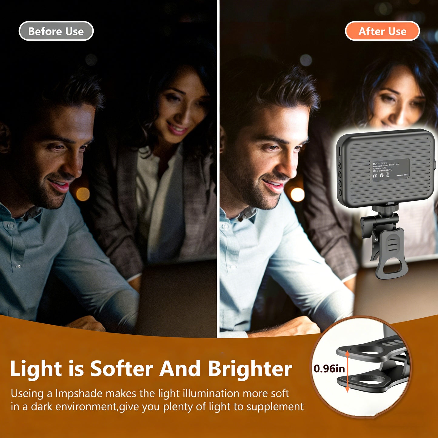 Rechargeable LED Selfie Clip Light for Phone & Laptop | Portable Video Lighting with Adjustable Brightness for Vlogging & Zoom Calls