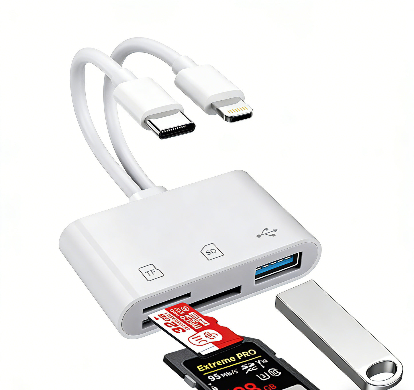 5-in-1 Universal SD Card Reader for iPhone 16/15 & Android | USB-C & Lightning Dual Plug | High-Speed Photo & File Transfer for Camera/Drone/GoPro