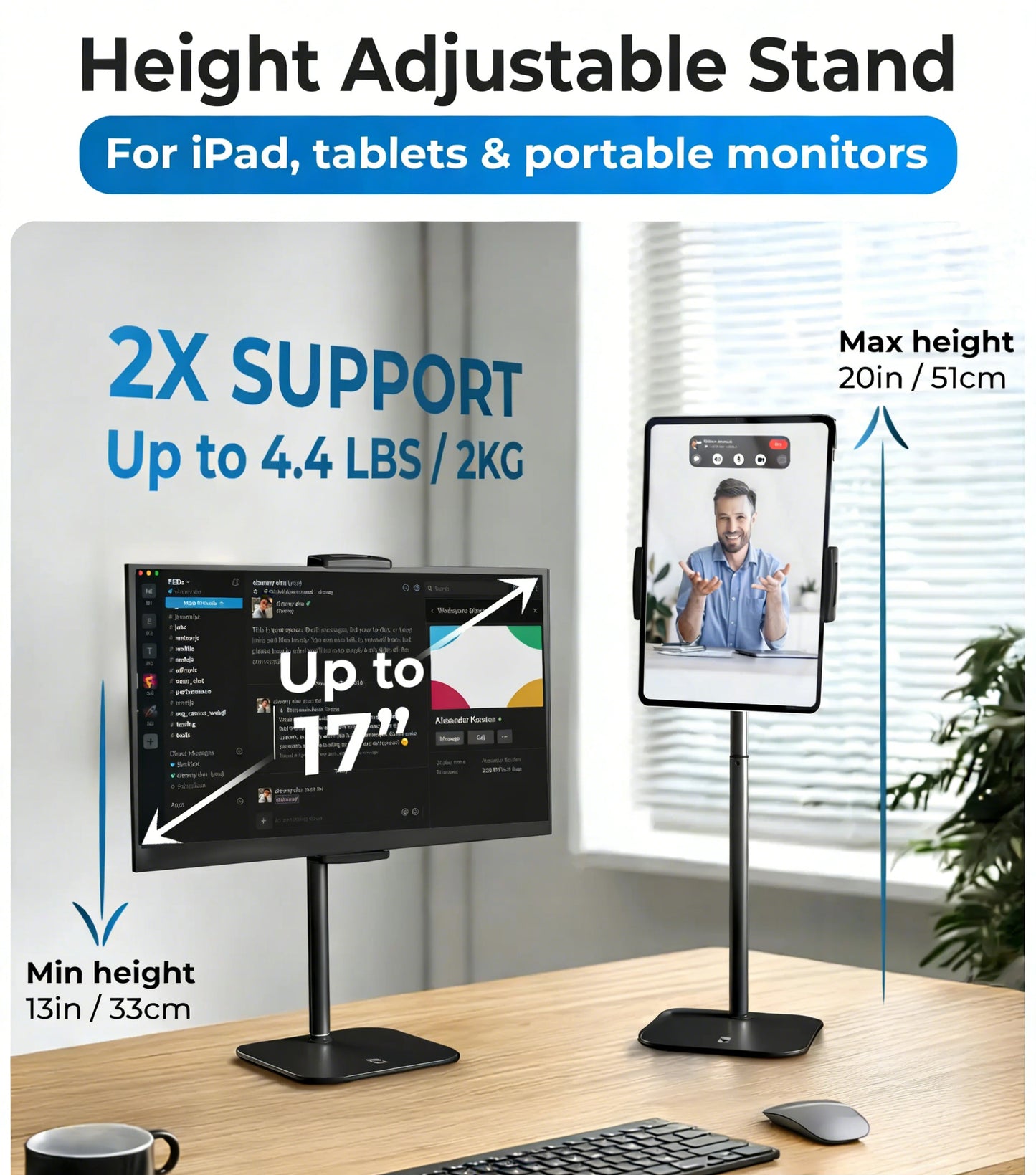 Universal Height Adjustable Tablet Stand | 360° Rotating Metal Desktop Holder for iPad Pro, Air, Mini & Surface (4.7" - 13")