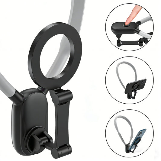 Magnetic Neck Mount for iPhone 16/15 & Android | Hands-Free POV Vlog Holder for Action Video & Cooking