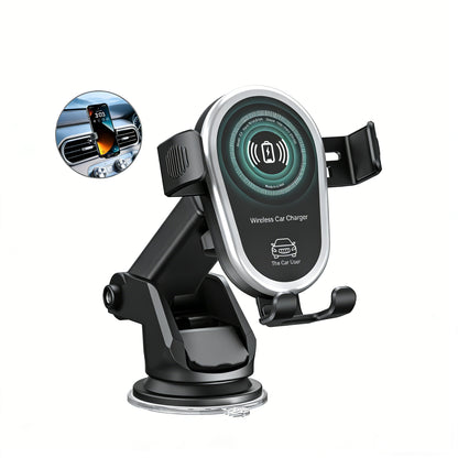 15W Qi Wireless Fast Car Charger | Smart Auto-Clamping Phone Holder & Windshield/Dashboard Mount for iPhone 16/15 & Samsung
