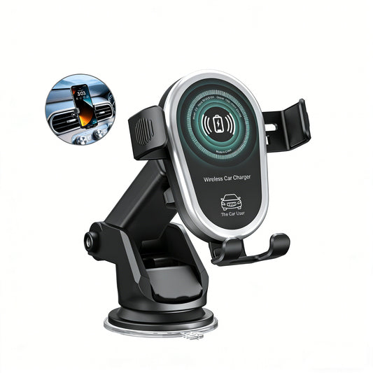 15W Qi Wireless Fast Car Charger | Smart Auto-Clamping Phone Holder & Windshield/Dashboard Mount for iPhone 16/15 & Samsung