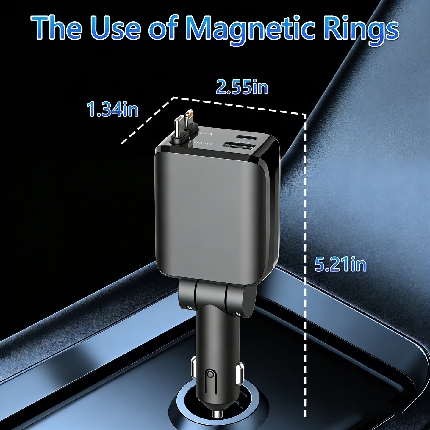 4-in-1 Retractable Car Charger | 100W Fast Charging USB-C & Lightning Adapter for iPhone 16/15, Samsung & Tablets