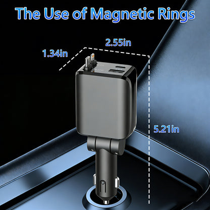 4-in-1 Retractable Car Charger | 100W Fast Charging USB-C & Lightning Adapter for iPhone 16/15, Samsung & Tablets