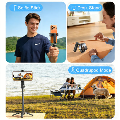 4-in-1 Foldable Selfie Stick Tripod with Wireless Remote | 360° Rotating Portable Phone Stand for Vlogging