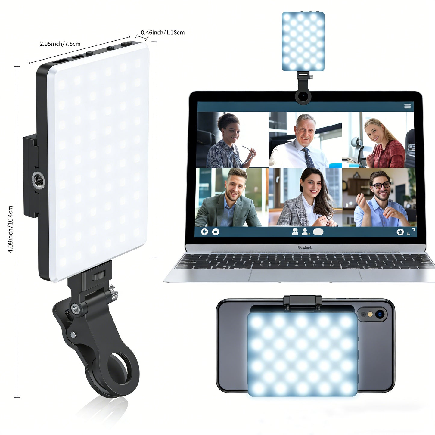 Universal Clip-On LED Selfie Light | Rechargeable Portable Video Light for Phone, Laptop & Camera with 3 Lighting Modes