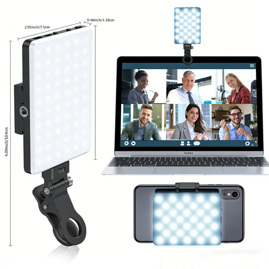 Universal Clip-On LED Selfie Light | Rechargeable Portable Video Light for Phone, Laptop & Camera with 3 Lighting Modes