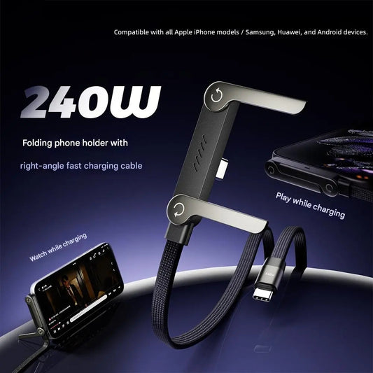 240W USB-C Fast Charging Cable with Built-in Foldable Stand | Universal High-Speed Power Cord for iPhone & Android
