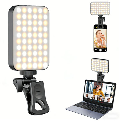 Rechargeable LED Selfie Clip Light for Phone & Laptop | Portable Video Lighting with Adjustable Brightness for Vlogging & Zoom Calls