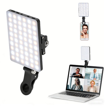 Universal Clip-On LED Selfie Light | Rechargeable Portable Video Light for Phone, Laptop & Camera with 3 Lighting Modes