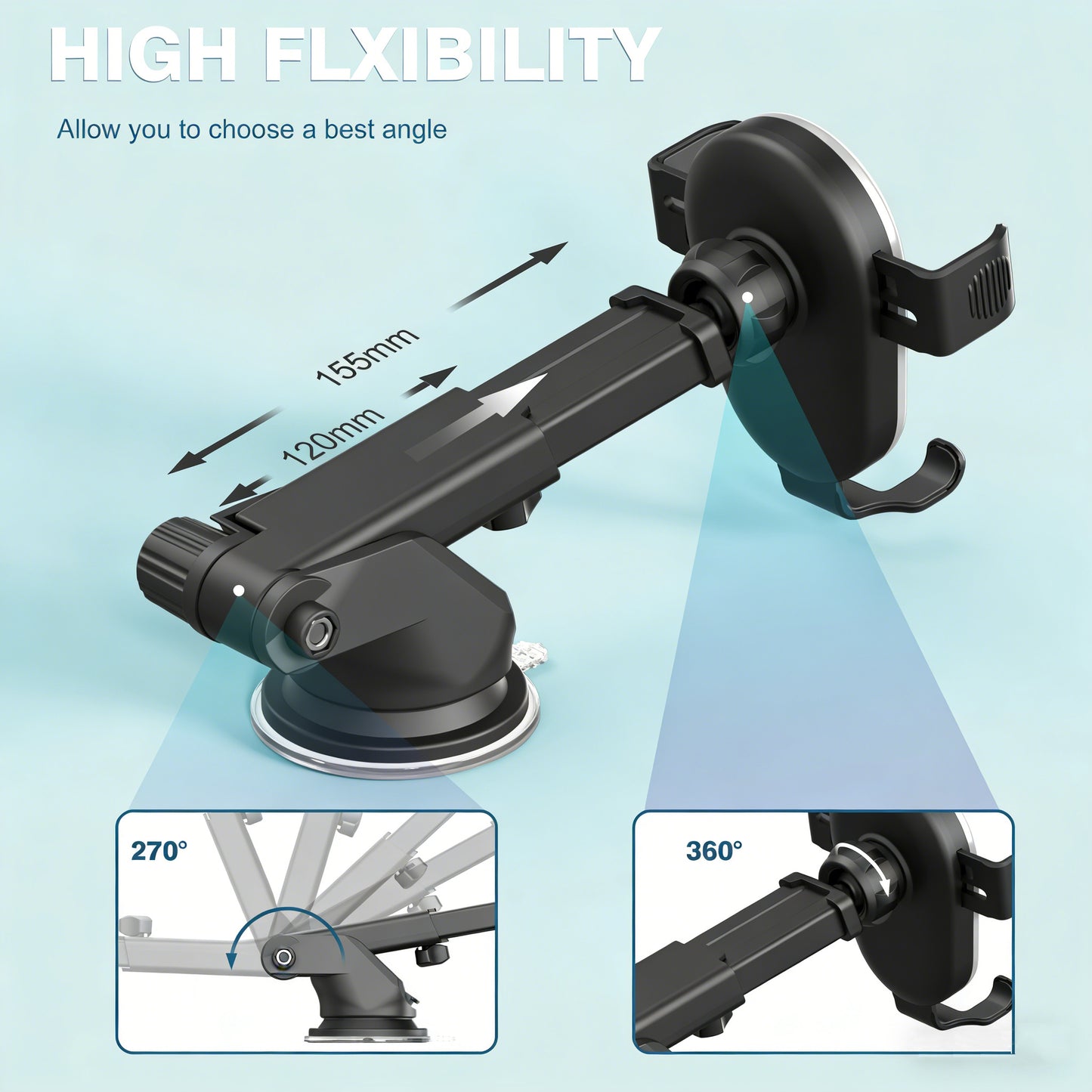 15W Qi Wireless Fast Car Charger | Smart Auto-Clamping Phone Holder & Windshield/Dashboard Mount for iPhone 16/15 & Samsung