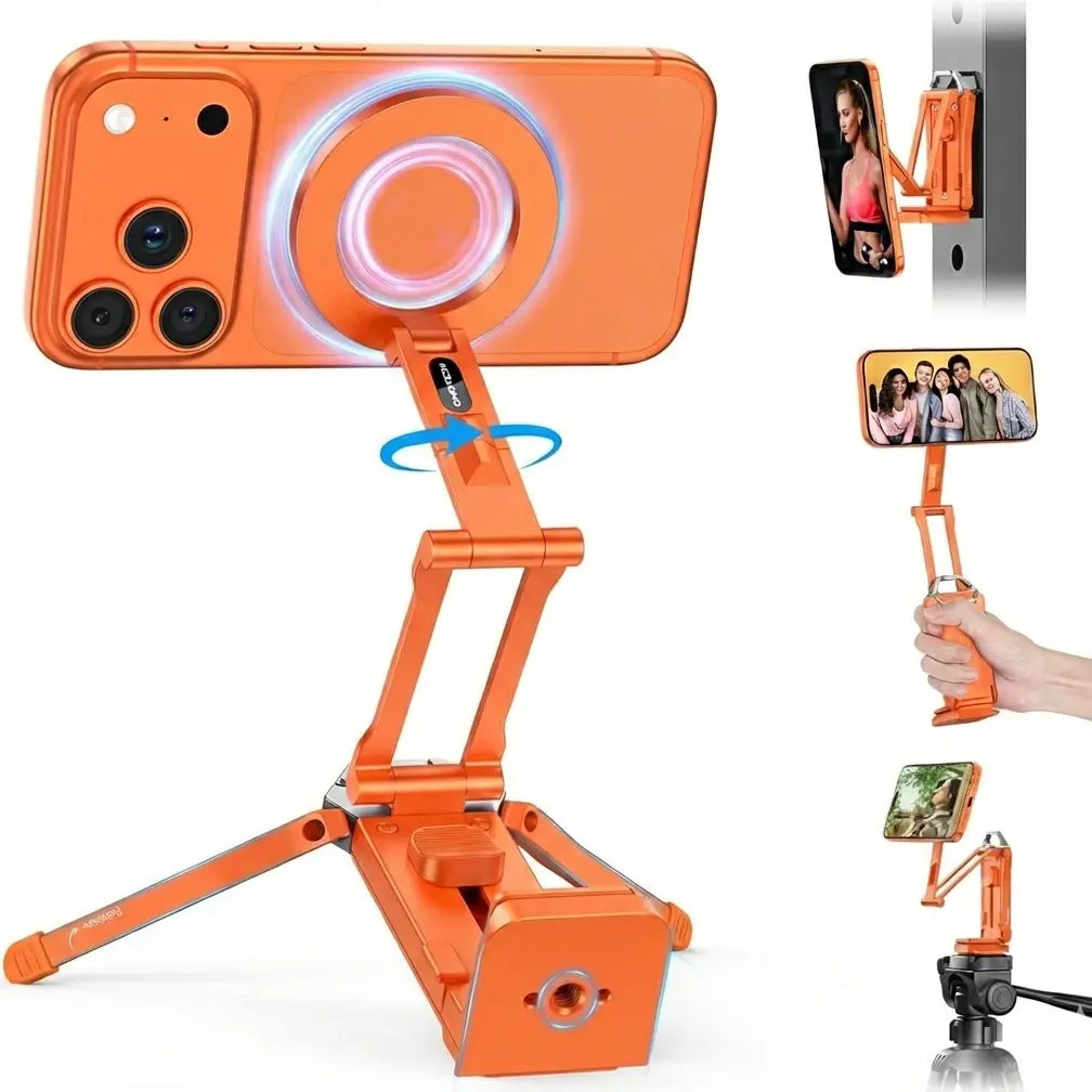 Magnetic Phone Tripod Stand with 360° Rotation | Foldable MagSafe Compatible Travel Tripod for iPhone & Android