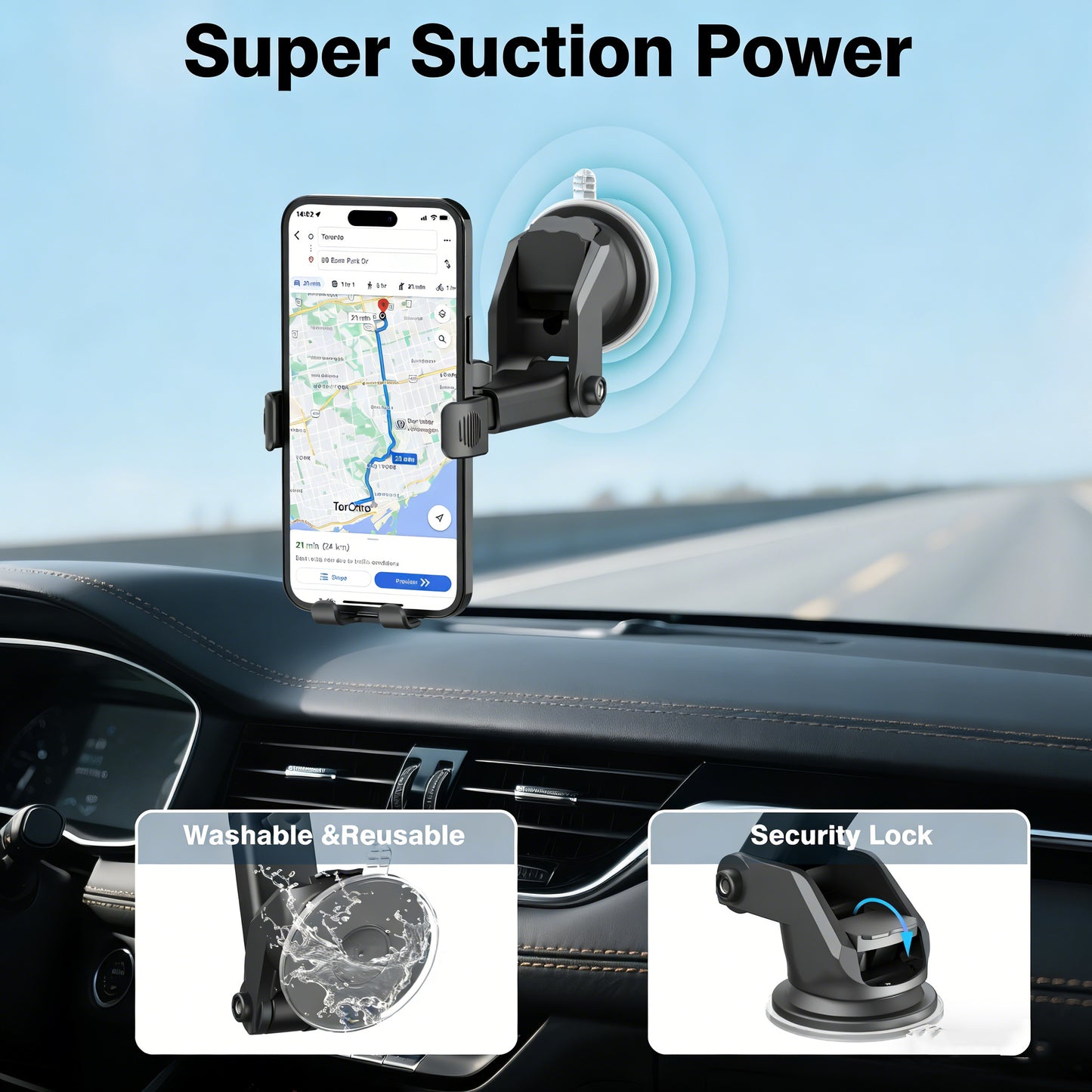15W Qi Wireless Fast Car Charger | Smart Auto-Clamping Phone Holder & Windshield/Dashboard Mount for iPhone 16/15 & Samsung