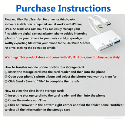 5-in-1 Universal SD Card Reader for iPhone 16/15 & Android | USB-C & Lightning Dual Plug | High-Speed Photo & File Transfer for Camera/Drone/GoPro