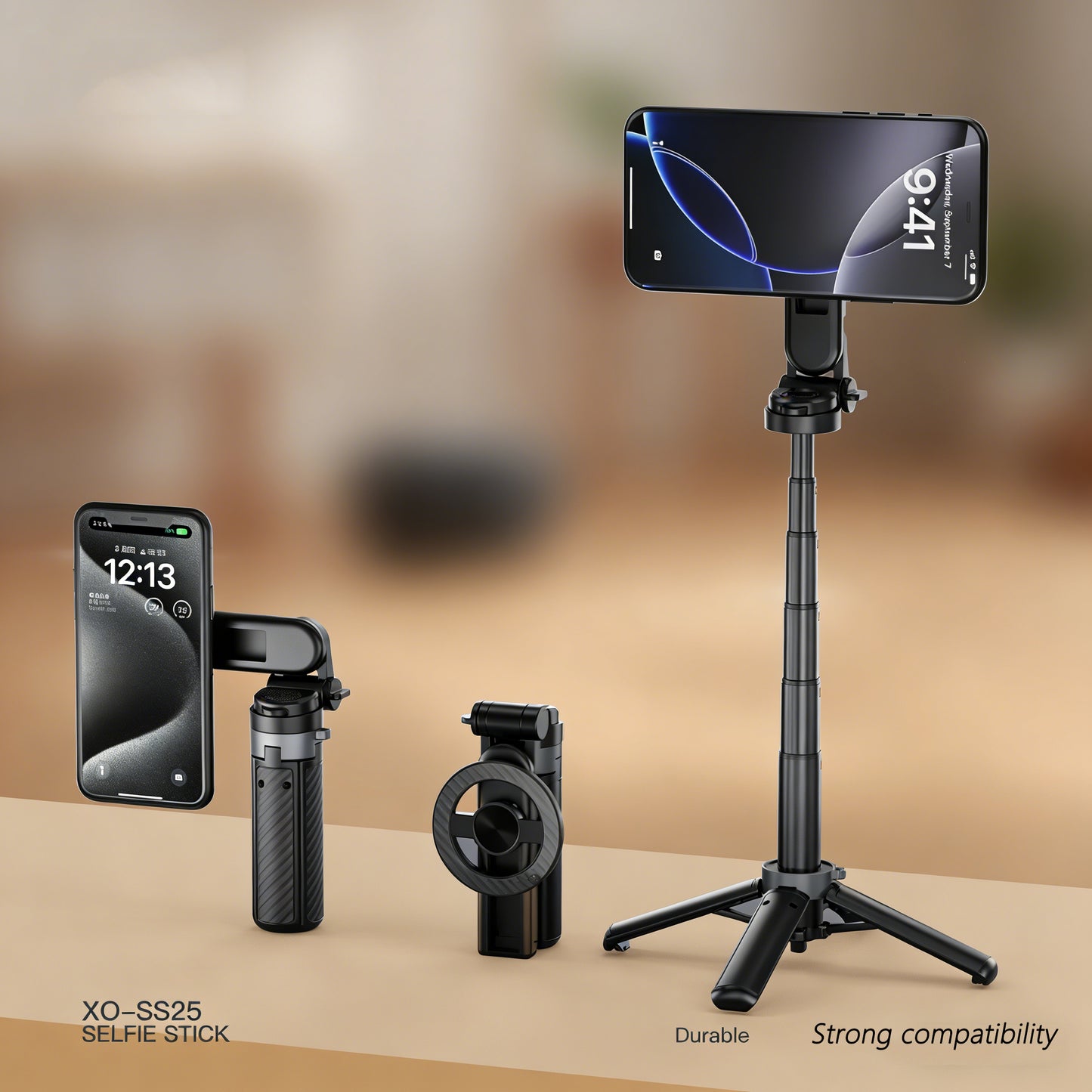 4-in-1 Magnetic Selfie Stick Tripod with Remote | 360° Rotation MagSafe Compatible Phone Stand