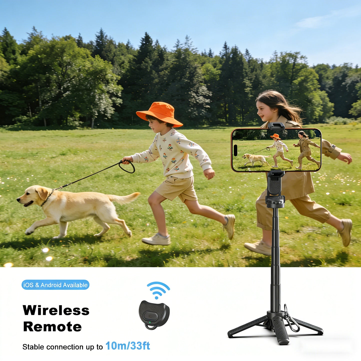 4-in-1 Foldable Selfie Stick Tripod with Wireless Remote | 360° Rotating Portable Phone Stand for Vlogging