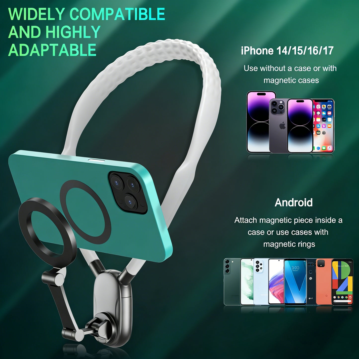 Magnetic Neck Mount for iPhone 16/15 & Android | Hands-Free POV Vlog Holder for Action Video & Cooking