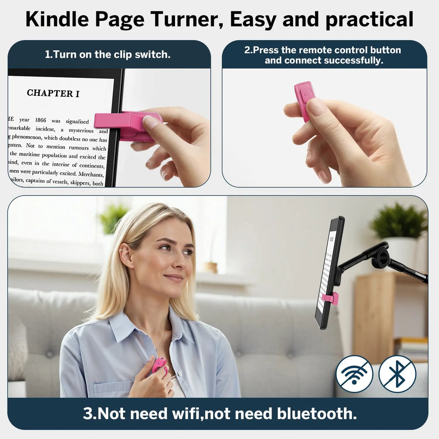 Bluetooth Page Turner Ring for Kindle & TikTok | Hands-Free Remote Camera Shutter for iPhone & Android