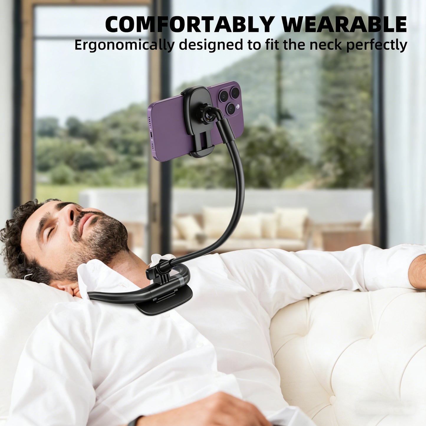 Universal Flexible Neck Phone Holder | Lazy Gooseneck Mount for Bed, Desk & Travel | Hands-Free Wearable Stand for iPhone 16/15 & Android