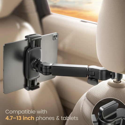 Adjustable Car Headrest Tablet Mount | Universal Backseat Car Tablet Holder for iPad & Android (4.7" - 11")
