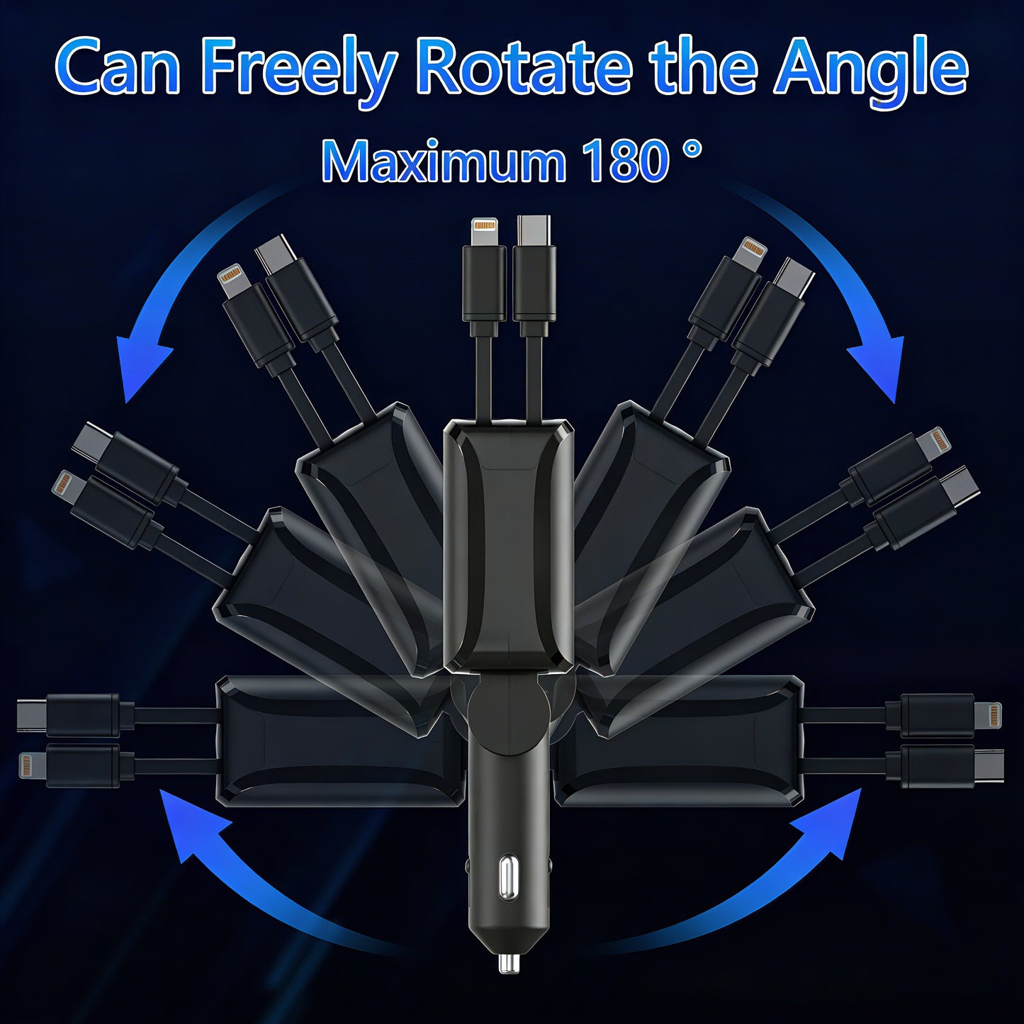 4-in-1 Retractable Car Charger | 100W Fast Charging USB-C & Lightning Adapter for iPhone 16/15, Samsung & Tablets