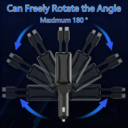 4-in-1 Retractable Car Charger | 100W Fast Charging USB-C & Lightning Adapter for iPhone 16/15, Samsung & Tablets