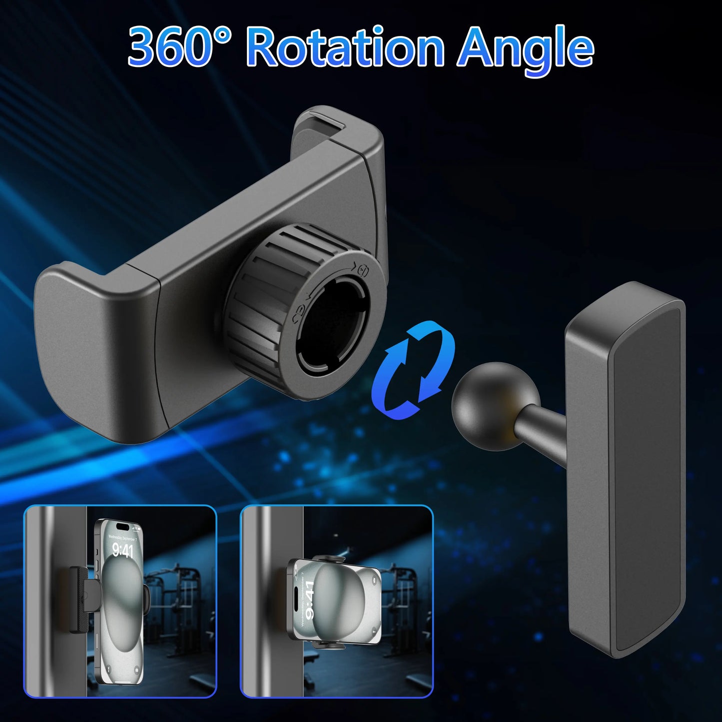 Magnetic Phone Mount for Gym | 360° Adjustable Strong Magnet Holder for iPhone & Android