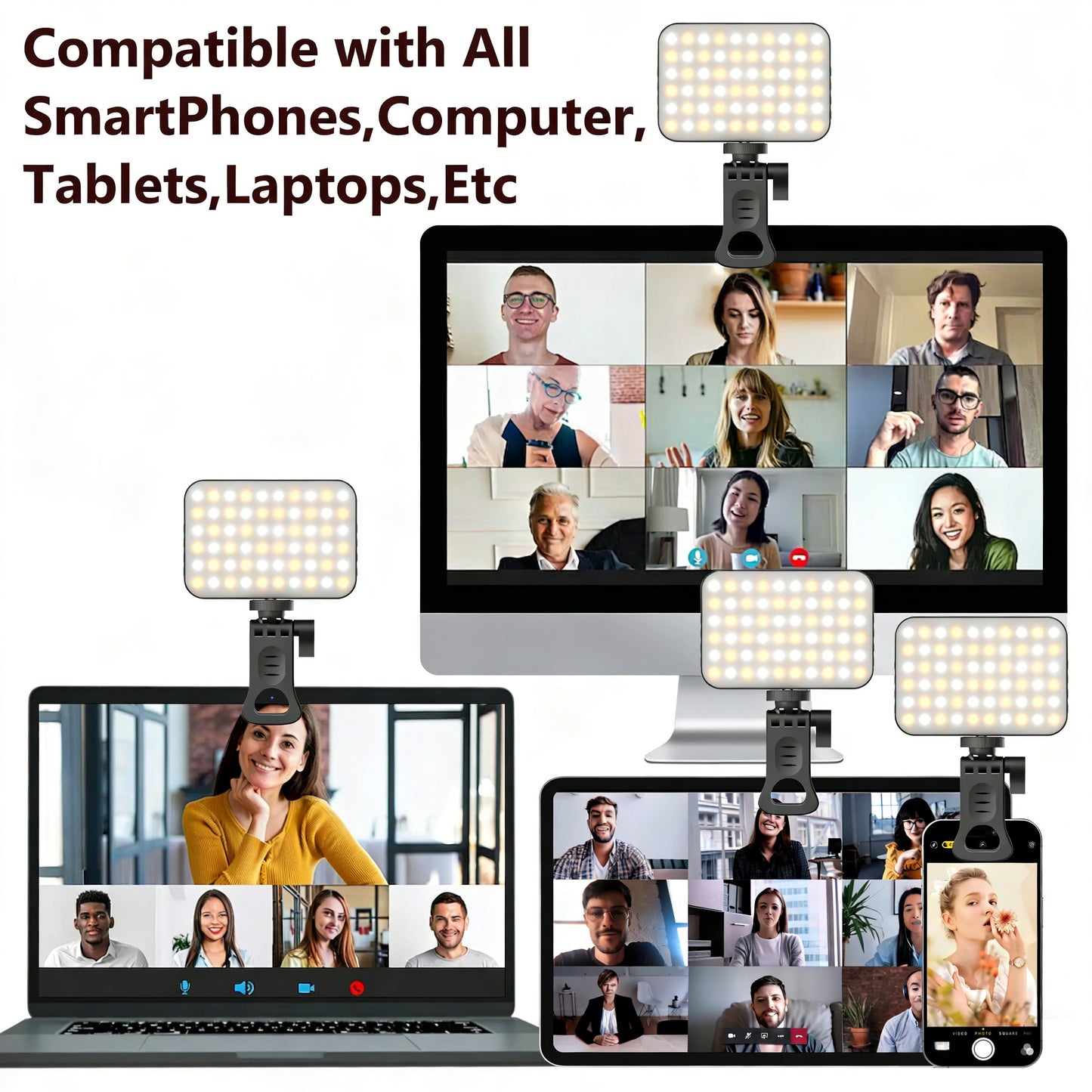 Rechargeable LED Selfie Clip Light for Phone & Laptop | Portable Video Lighting with Adjustable Brightness for Vlogging & Zoom Calls