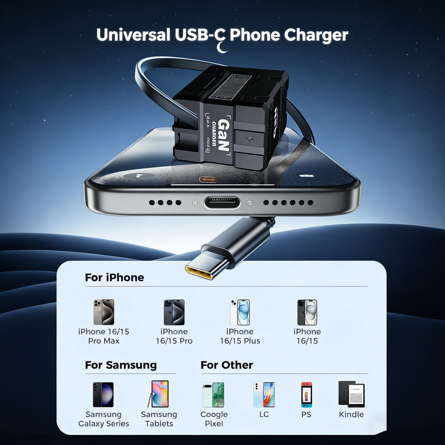 120W GaN 4-in-1 Fast Wall Charger | Retractable USB-C & Lightning Cables | Foldable Compact Power Adapter for MacBook, iPhone 16/15 & iPad