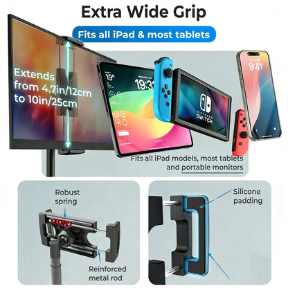Universal Height Adjustable Tablet Stand | 360° Rotating Metal Desktop Holder for iPad Pro, Air, Mini & Surface (4.7" - 13")