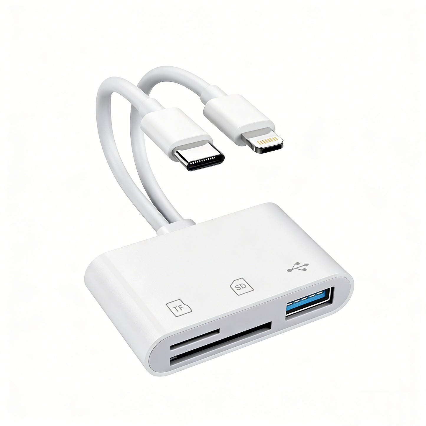 5-in-1 Universal SD Card Reader for iPhone 16/15 & Android | USB-C & Lightning Dual Plug | High-Speed Photo & File Transfer for Camera/Drone/GoPro