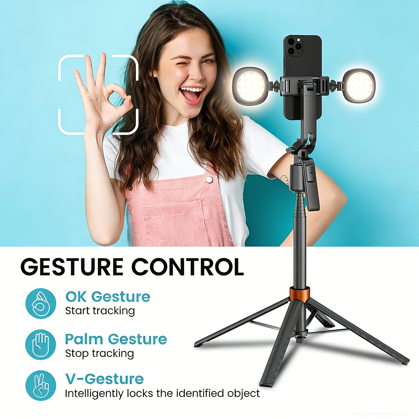 AI Auto-Tracking Selfie Stick Tripod | 360° Face Tracking Phone Stand for Vlogging, Live Streaming & Content Creation