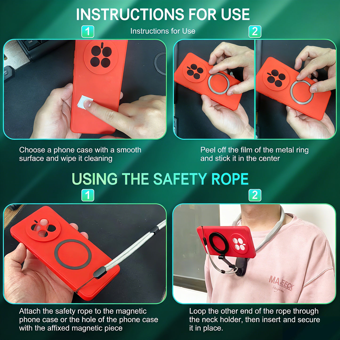 Magnetic Neck Mount for iPhone 16/15 & Android | Hands-Free POV Vlog Holder for Action Video & Cooking