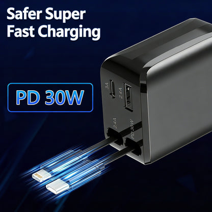 4-in-1 Retractable Car Charger | 100W Fast Charging USB-C & Lightning Adapter for iPhone 16/15, Samsung & Tablets