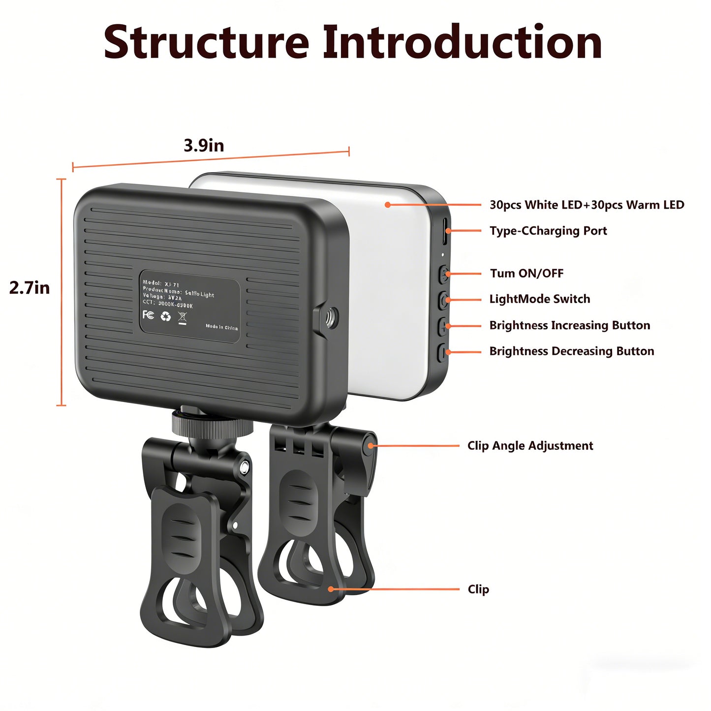 Rechargeable LED Selfie Clip Light for Phone & Laptop | Portable Video Lighting with Adjustable Brightness for Vlogging & Zoom Calls