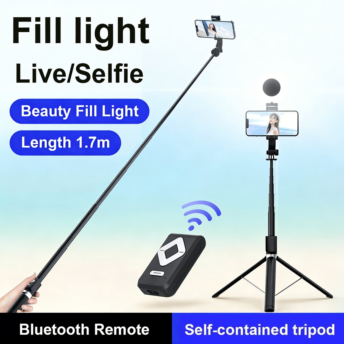 6-in-1 Selfie Stick Tripod with LED Fill Light & Bluetooth Remote | Portable Extendable Phone Stand for Vlogging