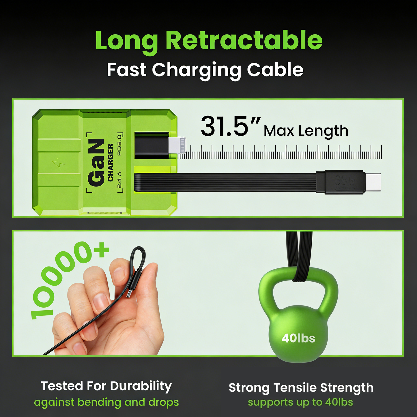 120W GaN 4-in-1 Fast Wall Charger | Retractable USB-C & Lightning Cables | Foldable Compact Power Adapter for MacBook, iPhone 16/15 & iPad