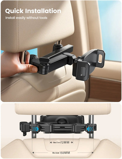 Adjustable Car Headrest Tablet Mount | Universal Backseat Car Tablet Holder for iPad & Android (4.7" - 11")